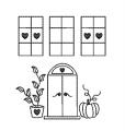 Stickdatei Kontur Fenster Haus Konturstich verschiedene Größen Hausfassaden  / (Variante) Fenster mit Kürbis