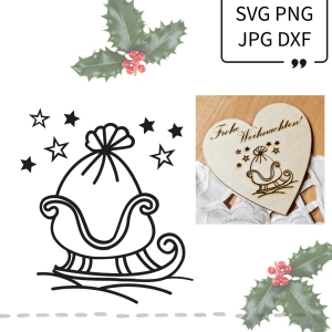 Plotterdatei-Plott-Laser-Motiv-Schlitten-mit-Geschenkesack