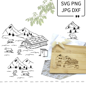 Laser-Motiv-Gravur-SVG-Alm-Almwiese-Berge
