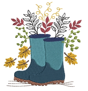Stickdatei-Gummistiefel-Herbst-Laub-Bltter
