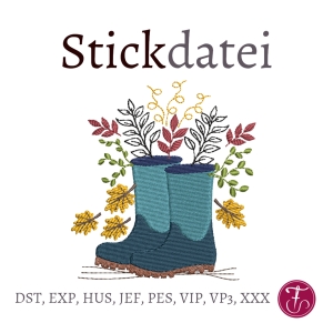 Stickdatei-Gummistiefel-Herbst-Laub-Bltter