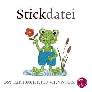Stickdatei-lustiger-Frosch-mit-Blume