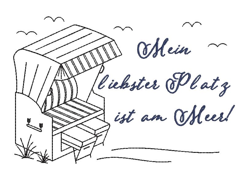Bild 1 von Stickdatei Strandkorb Meer verschiedene Größen  / (Variante) Liebster Platz am Meer