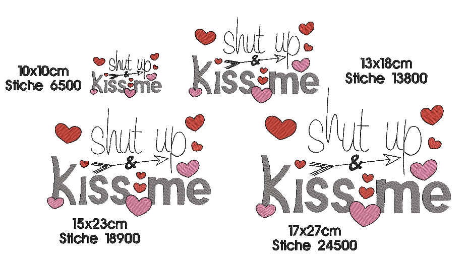 Bild 1 von Stickdatei Valentinstag Herzen shut up and kiss me