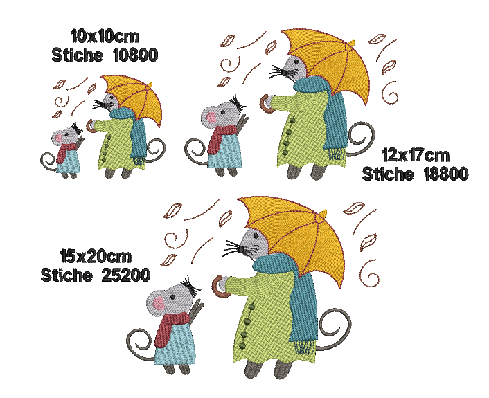 Bild 1 von Stickdatei Maus Mäusemama Regentag Vollstickdatei