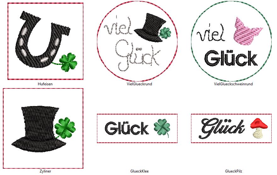 Stickdatei Label Glück SET 13 Motive