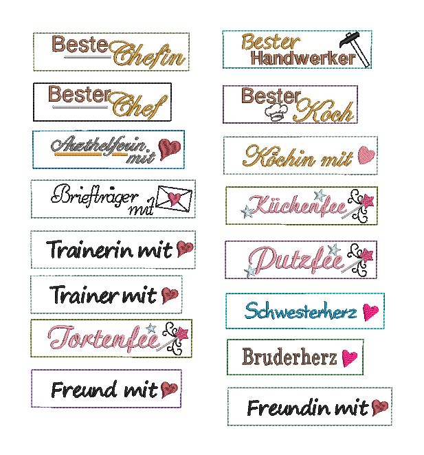 Bild 1 von Stickdatei ITH Schlüsselanhänger Berufe Personen Koch Arzt Chef Trainer Freundin