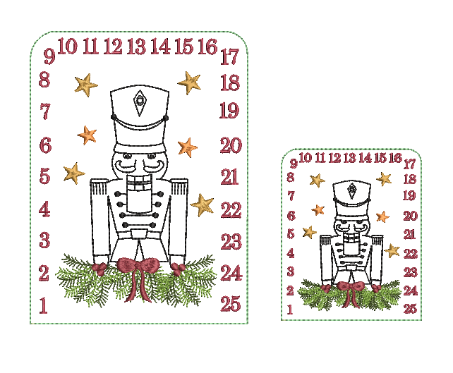 Bild 1 von Stickdatei mit 25 ZAHLEN Türchen  ITH Tischadventskalender Nussknacker ab 10x10cm 