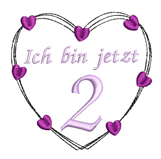 Bild 1 von Stickdatei Herz 2. Geburtstag 10x10cm und 13x13cm