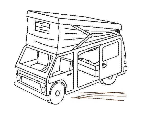 Bild 1 von Stickdatei Campingbus Bus Camping Redwork 4 Größen