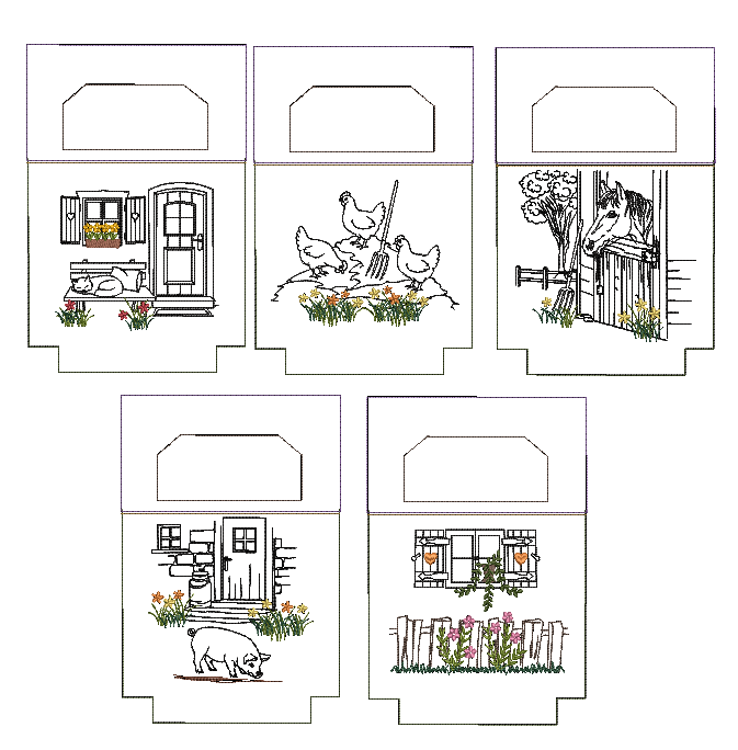 Bild 1 von Stickdatei ITH Wäscheklammersack 5 Motive Landleben mit blanko Datei  / (Stickrahmengröße) 24x36cm