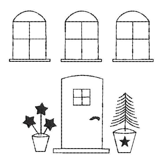 Bild 1 von Stickdatei Kontur Fenster Haus Konturstich verschiedene Größen Hausfassaden  / (Variante) Fenster Weihnachten Winter