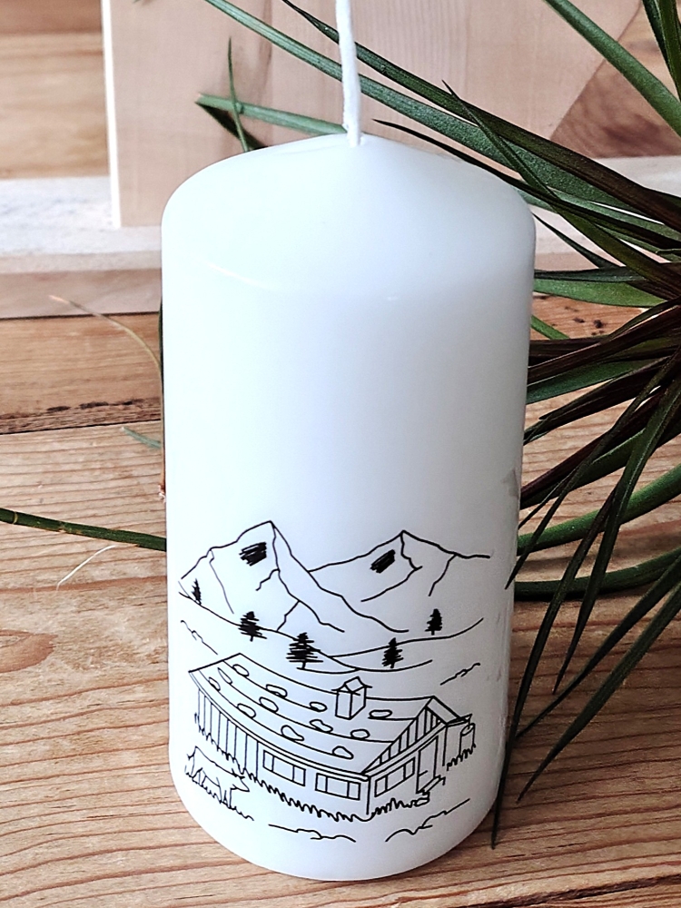 Bild 1 von Vorlage für Kerzentattoo Landliebe Alm Berge pdf Kerzensticker für Wasserschiebefolie