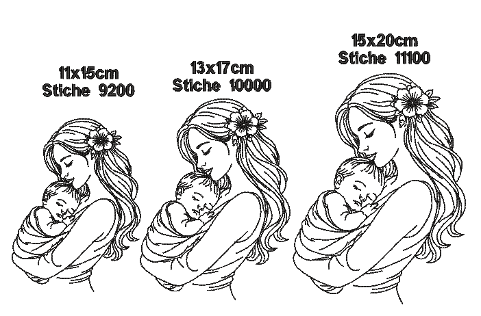 Bild 1 von Stickdatei Mama Mutter mit Baby Konturstickdatei in verschiedenen Größen mit ITH Mutterpass