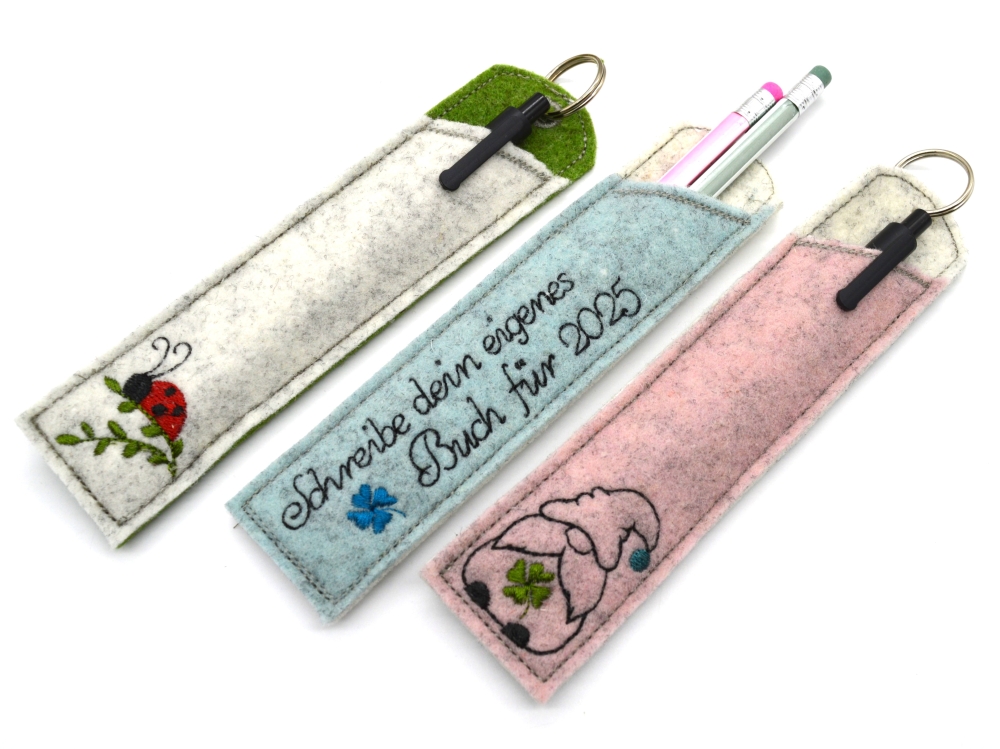 Bild 1 von Stickdatei Glück Etuis Stifteetui schmal für einen oder zwei Kugelschreiber Silvester  