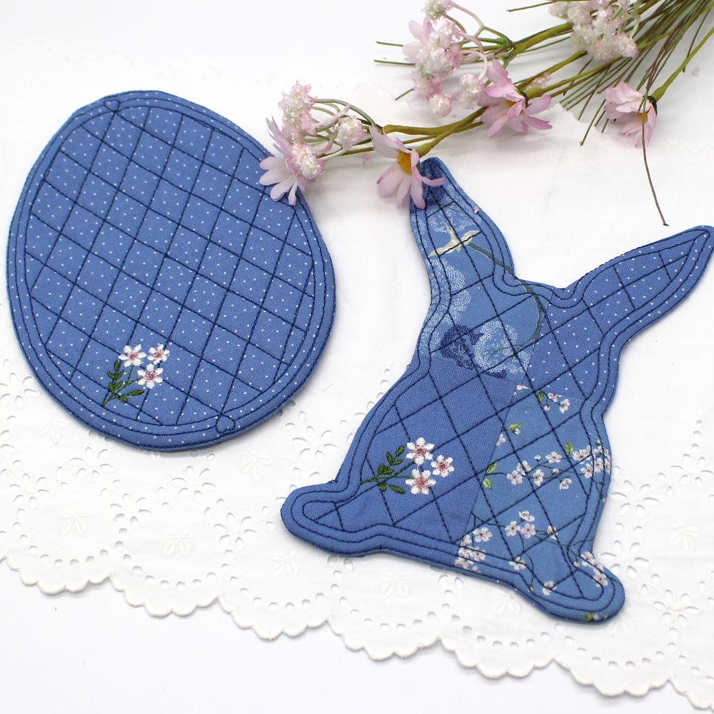 Bild 1 von Stickdatei Untersetzer Quilt Optik Ostern Hase und Ei BLANKO verschiedene Größen