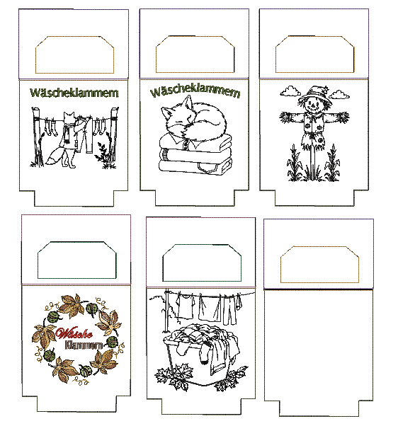 Bild 1 von Stickdatei ITH Wäscheklammern Herbst Fuchs 5 Motive Sack Beutel mit blanko Datei