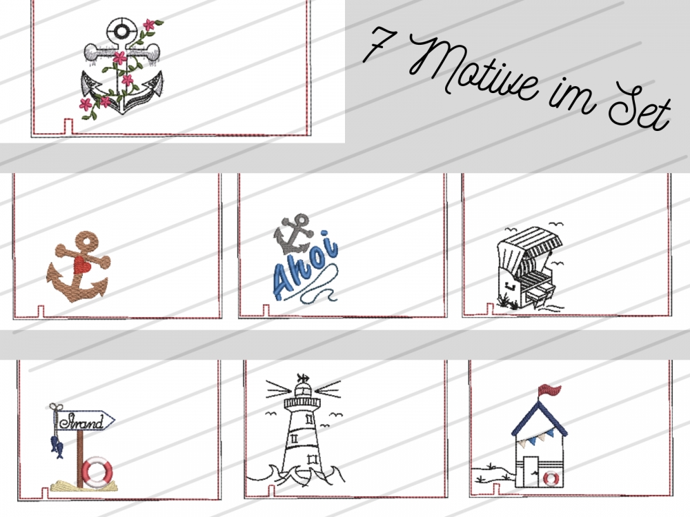 Bild 1 von Stickdatei Etuis maritim SET 18x27cm Stickfläche 7 Motive auch für Handys 