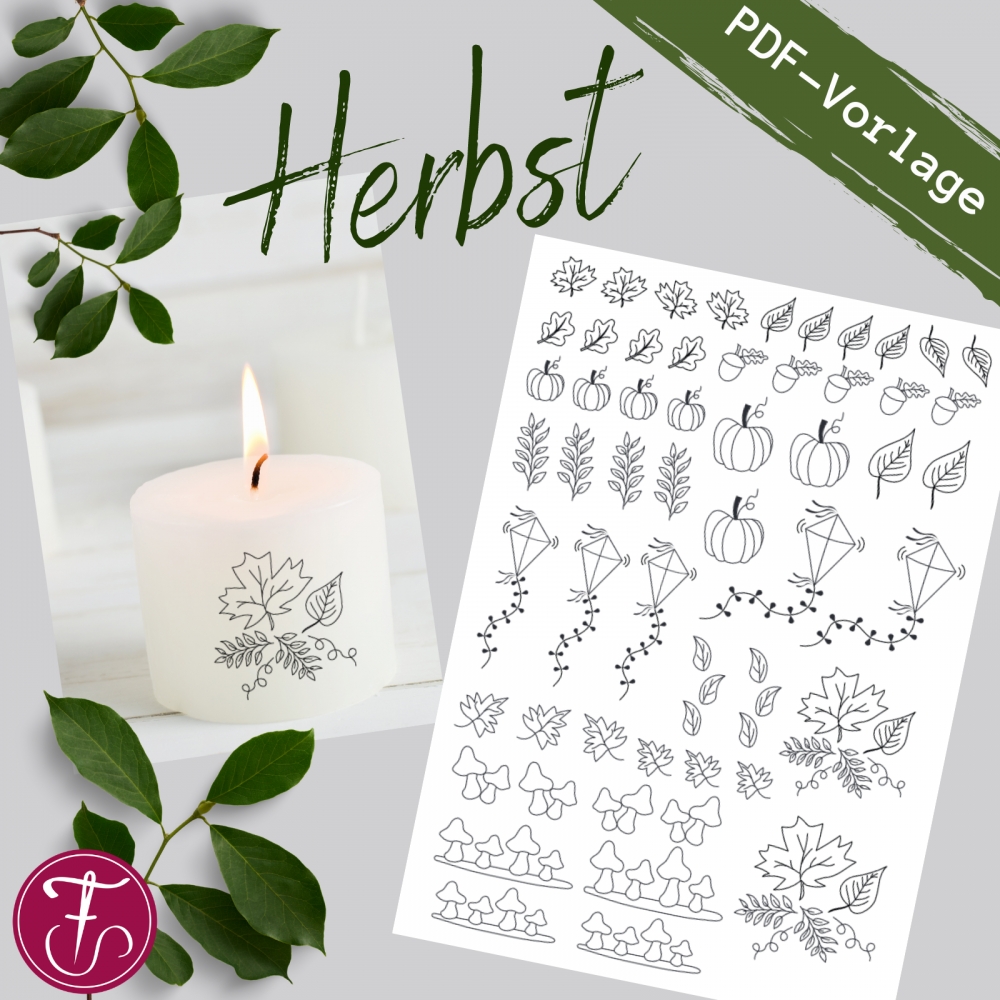 Bild 1 von Vorlage für Kerzentattoo Herbst ohne Text pdf Kerzensticker für Wasserschiebefolie