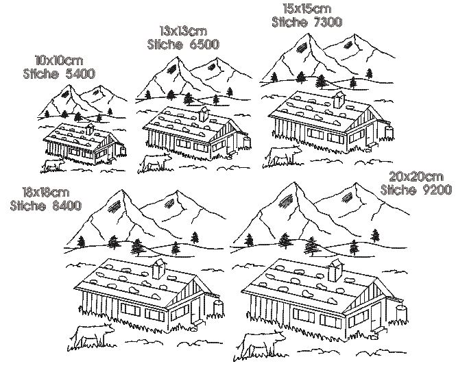 Bild 1 von Stickdatei Berge Alm Almwiese Berg Redwork SET XL  / (Lizenz) Standard
