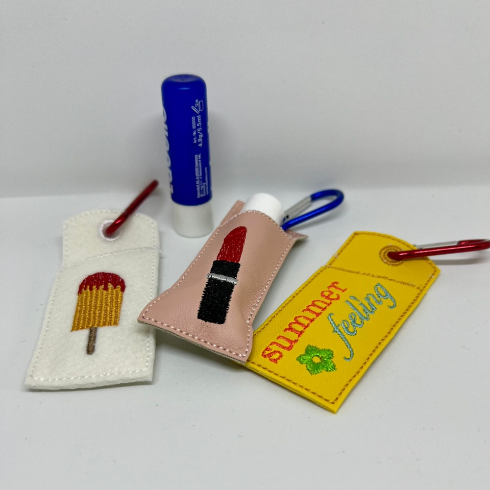 Bild 1 von Stickdatei ITH Lippenpflege Hülle für Lippenstift Thema Sommer 5 Motive + blanko Datei
