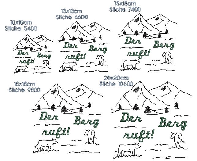 Bild 1 von Stickdatei Berge Alm Almwiese Berg Redwork SET XL  / (Lizenz) Standard