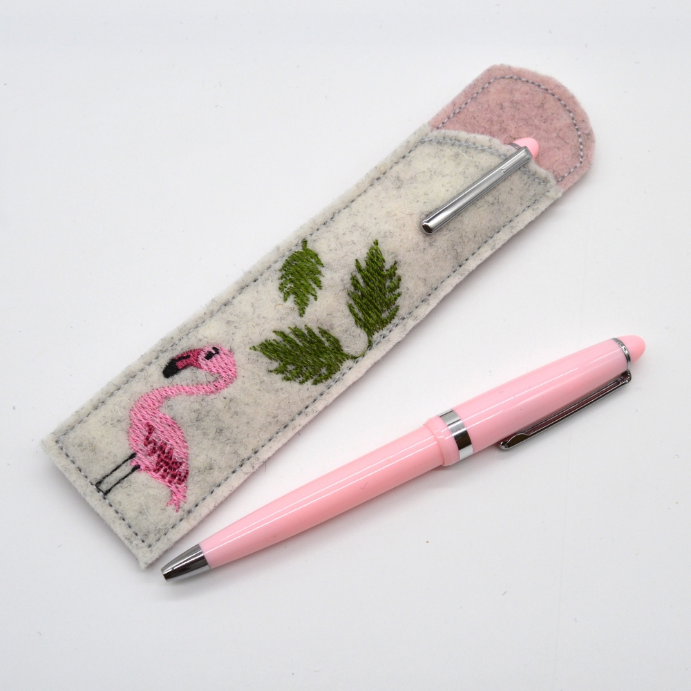 Bild 1 von Stickdatei Etuis Stifteetui schmal für einen oder zwei Kugelschreiber Sommer Flamingo Urlaub