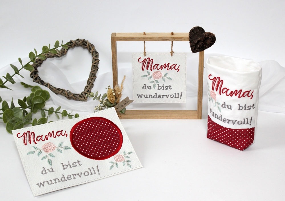 Bild 1 von Stickdatei Muttertag SET Untersetzer Lichterbeutel Mama