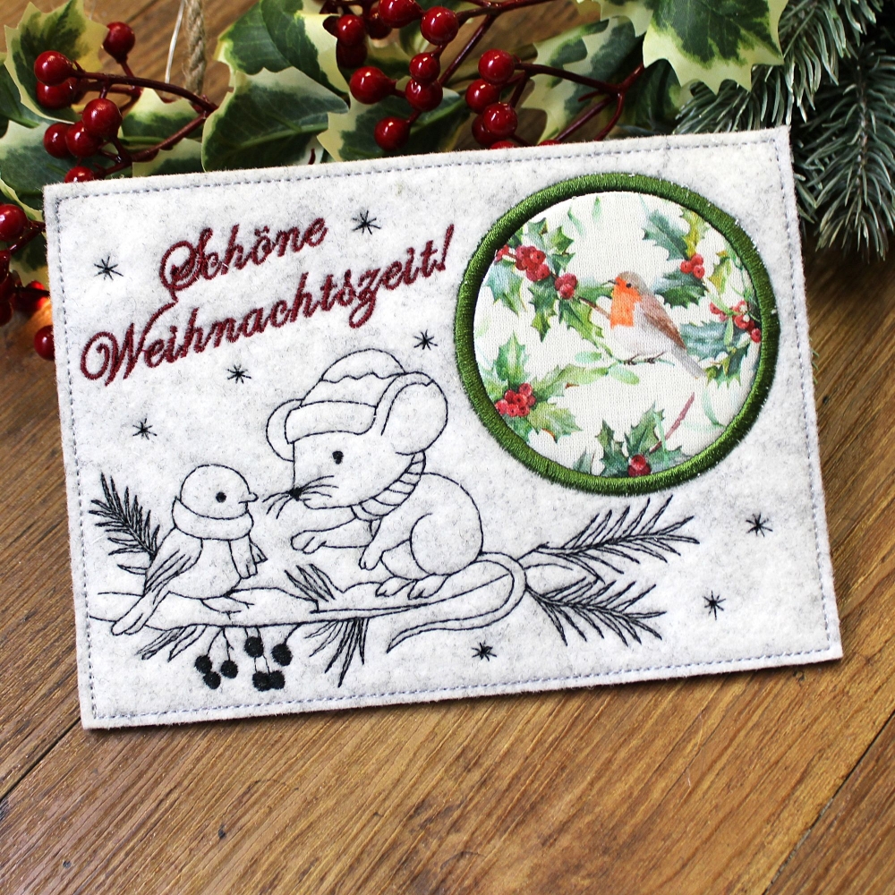 Bild 1 von Stickdatei ITH Mugrug Spatz und Maus Adventszeit Auszeit