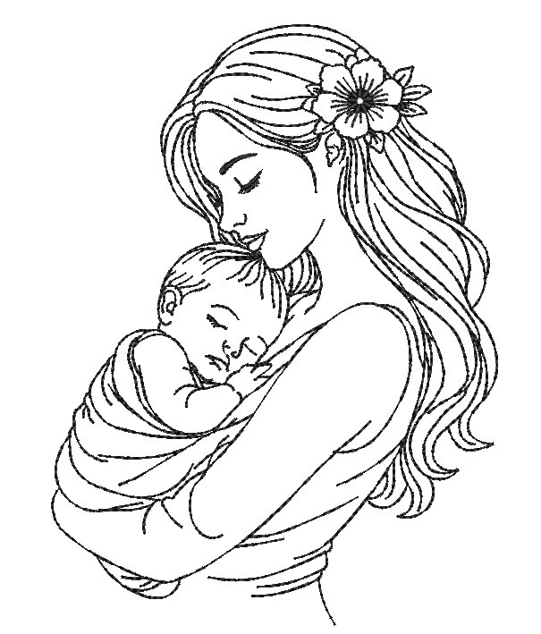 Bild 1 von Stickdatei Mama Mutter mit Baby Konturstickdatei in verschiedenen Größen mit ITH Mutterpass