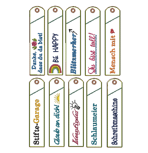 Bild 1 von Stickdatei XL SET Sprüche Familie Danke Berufe Stifteetui schmal für einen oder zwei Kugelschreiber  / (Variante Motive Sprüche) Thema Sprüche 10 Varianten