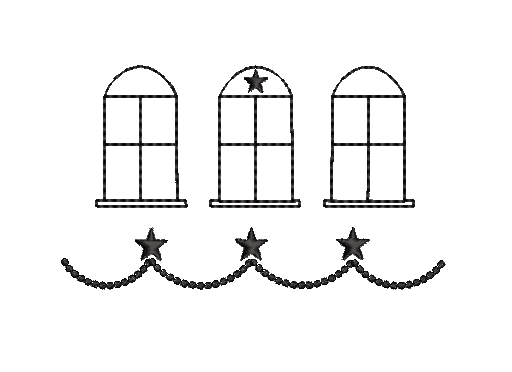 Bild 1 von Stickdatei Kontur Fenster Haus Konturstich verschiedene Größen Hausfassaden  / (Variante) Fenster mit Sternengirlande