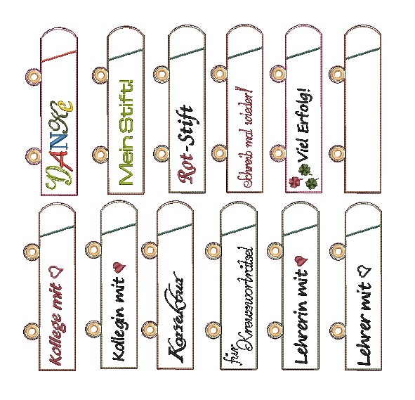 Bild 1 von ITH Stickdatei Ringbuch Ordner Etuis Stifteetui schmal für Kugelschreiber SET Teil2 