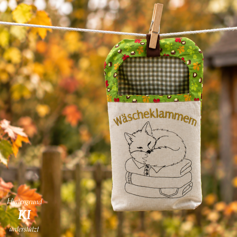 Bild 1 von Stickdatei ITH Wäscheklammern Herbst Fuchs 5 Motive Sack Beutel mit blanko Datei