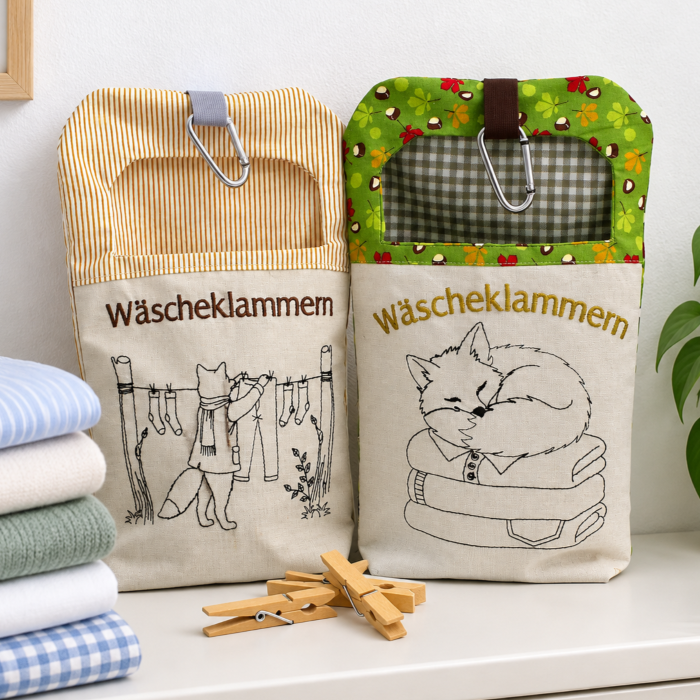 Bild 1 von Stickdatei ITH Wäscheklammern Herbst Fuchs 5 Motive Sack Beutel mit blanko Datei