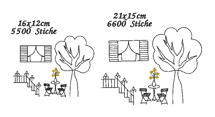 Bild 1 von Stickdatei Kontur Fenster Haus Konturstich verschiedene Größen Hausfassaden  / (Variante) Fenster Garten
