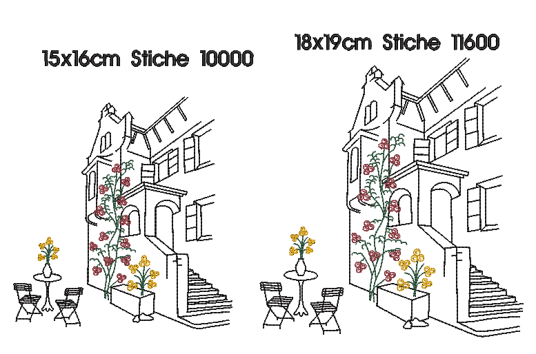 Bild 1 von Stickdatei toskanisches Haus Toskana Redwork mit Blumenranke Sommer  / (Lizenz) Standard