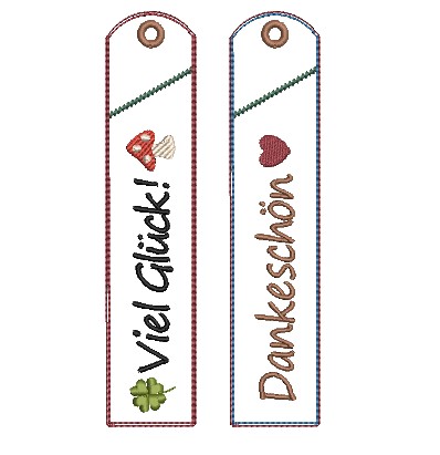 Bild 1 von Stickdatei Glück Danke Etuis Stifteetui schmal für einen oder zwei Kugelschreiber 