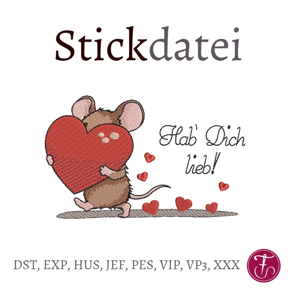 Bild 1 von Stickdatei Maus Herzen Liebe Valentinstag 10x16cm