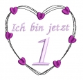 Stickdatei Herz 1. Geburtstag 10x10cm und 13x13cm