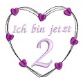 Stickdatei Herz 2. Geburtstag 10x10cm und 13x13cm