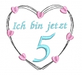 Stickdatei Herz 5. Geburtstag 10x10cm und 13x13cm