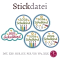 Stickdatei Schulanfang 2026 2027 Applikation runde Button Wolke 10x10cm